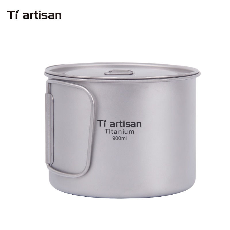 Tiartisan 900ml ren titanium pot udendørs camping ultralette titanium skål med låg større kapacitet picnic køkkengrej