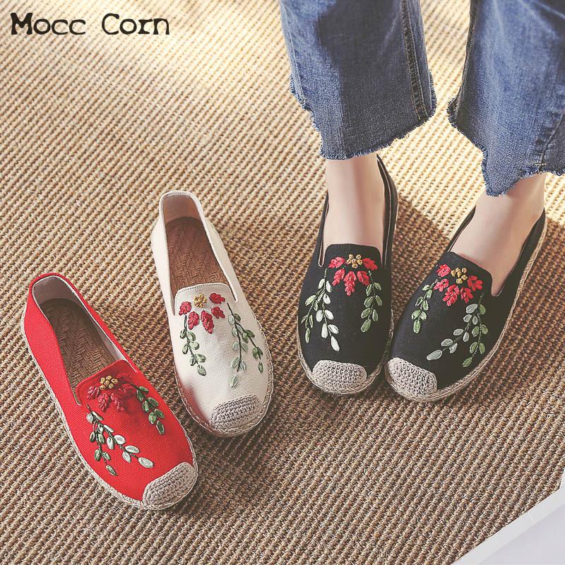 Canvas Women Flat Shoes Woman Ballet Flats Embroidered Old Peking Cloth Shoes Comfortable Casual Loafers Slip On Linen Footwear