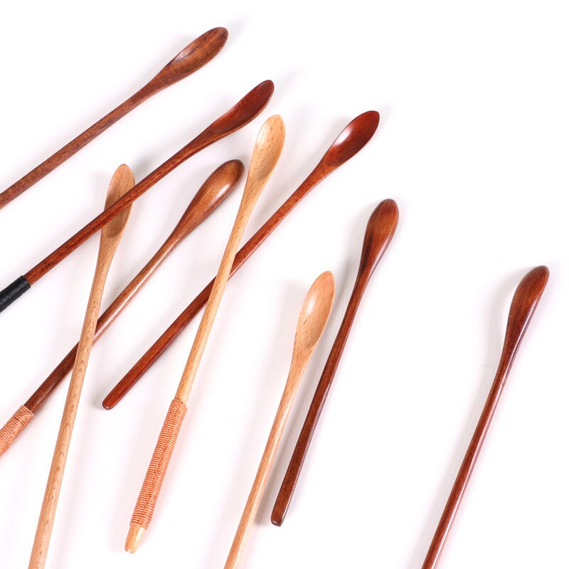 Natural Wooden Spoon With Long Thin Handle Stirring Rod Mixing Spoons Dessert Coffee Tea Honey Supplies Kitchen Tools Tableware