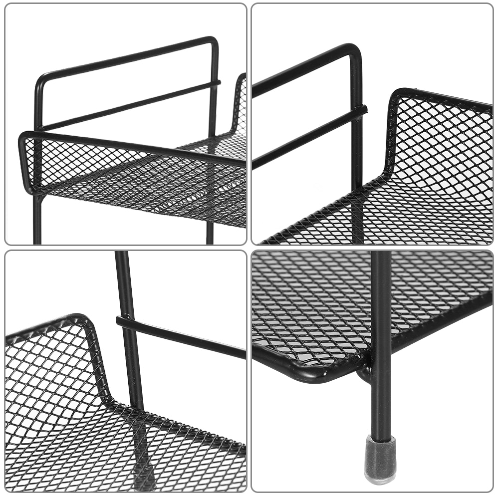 2-Tier Metal Mesh Storager Basket Organizer for Home Office Kitchen Bathroom Black