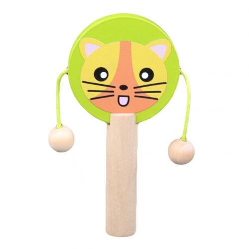 Cartoon Animal Wooden Handheld Musical Rattle Drum Shaker Education Baby Toy Noise Maker Wooden Musical Instrument: Green