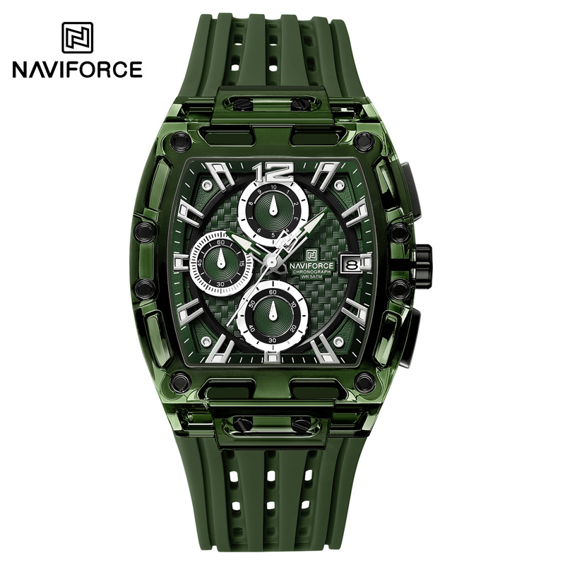 Naviforce 5 atm impermeabil ceasuri bărbătești originale sport cuarț multifuncțional curea silicon carcasă pătrată ceas de mână: Fildeş