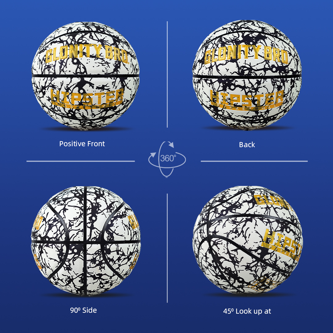 Uso nocturno Baloncesto brillante Tamaño 7 Balón luminoso de calle interior al aire libre Pelotas noctilucentes de cuero suave de PU resistentes al desgaste Blanco