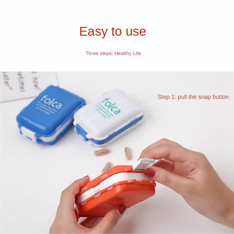 One Week Travel 8 Compartments Small Pill Box Divided Into Compartment Single Cover Portable Pill Box Tablet Capsule Storage Box