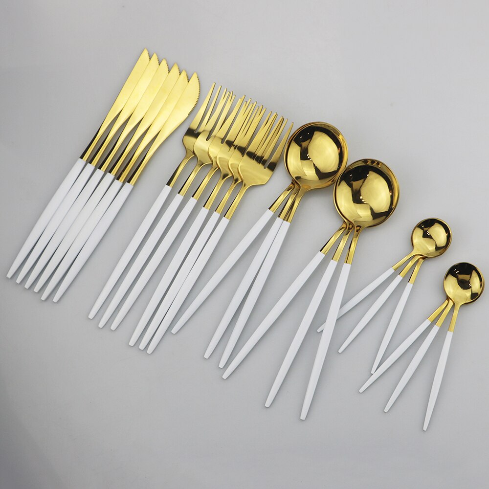 Couverts en or blanc miroir de cuisine | Ensemble de vaisselle 304 service de vaisselle en acier inoxydable, couteau fourchette cuillère service de table 32 pièces/8