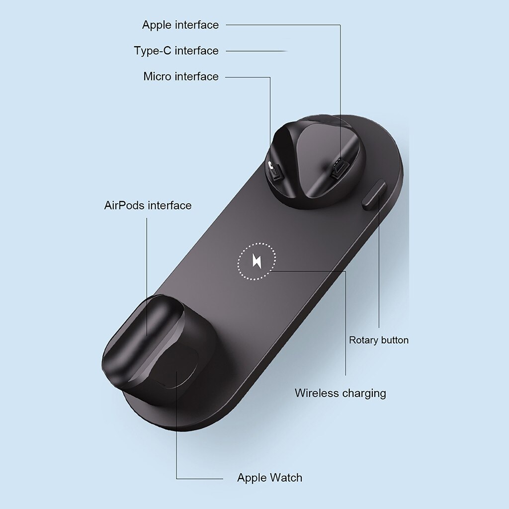 Trådlös laddstation för apple watch iphone airpods pro 6 in 1 10w qi-stativ snabbladdning för android ios mobiltelefonladdare