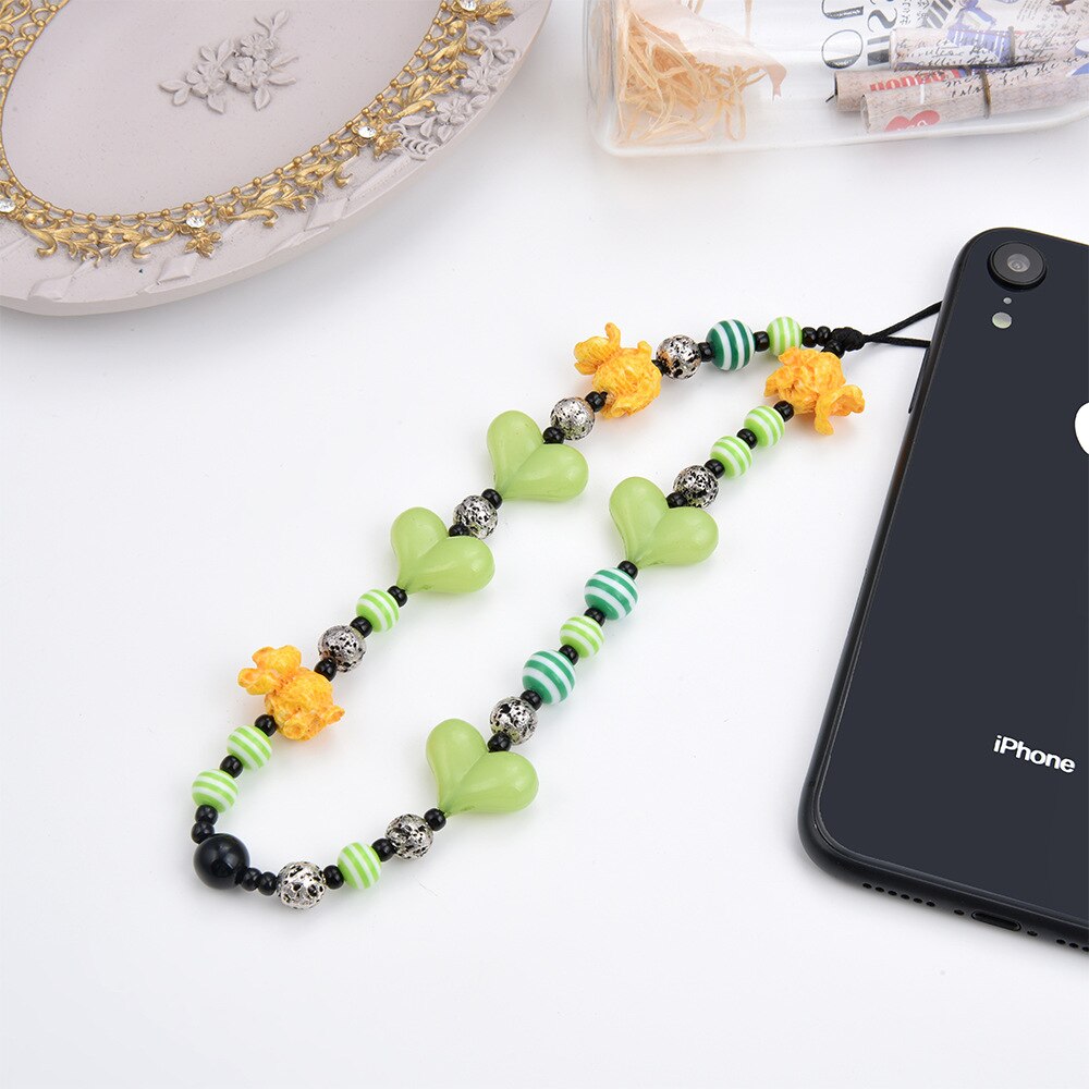 Pearl Heart Black Beads Beaded Phone Chain Vintage Baroque Pearl Phone Charm Lucky Phone Strap Lanyard Women: 7