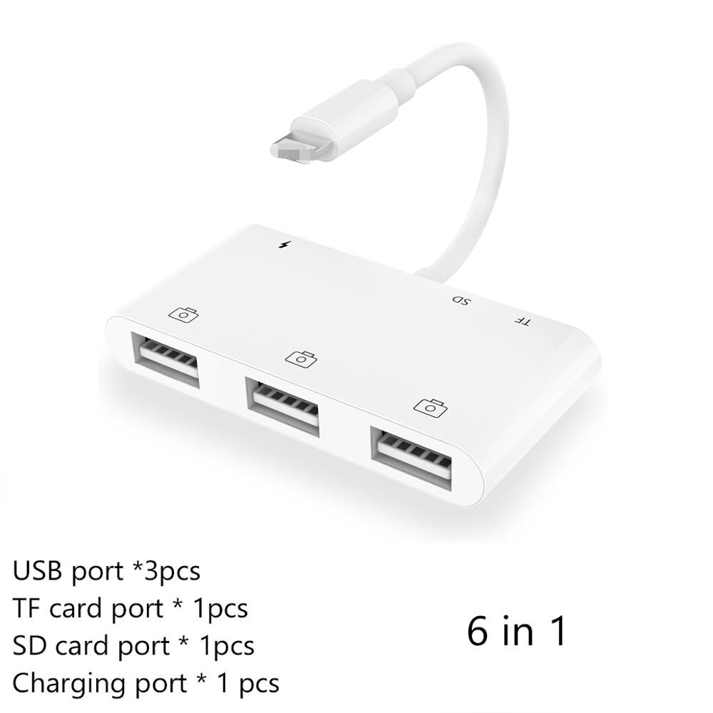 Reilim Otg Multi Port Usb Adapter Voor Iphone 11 X Ios 13 Usb Camera Sd Kaartlezer Converter Voor Bliksem 6 In 1 Voor Ipados 13: 6UL