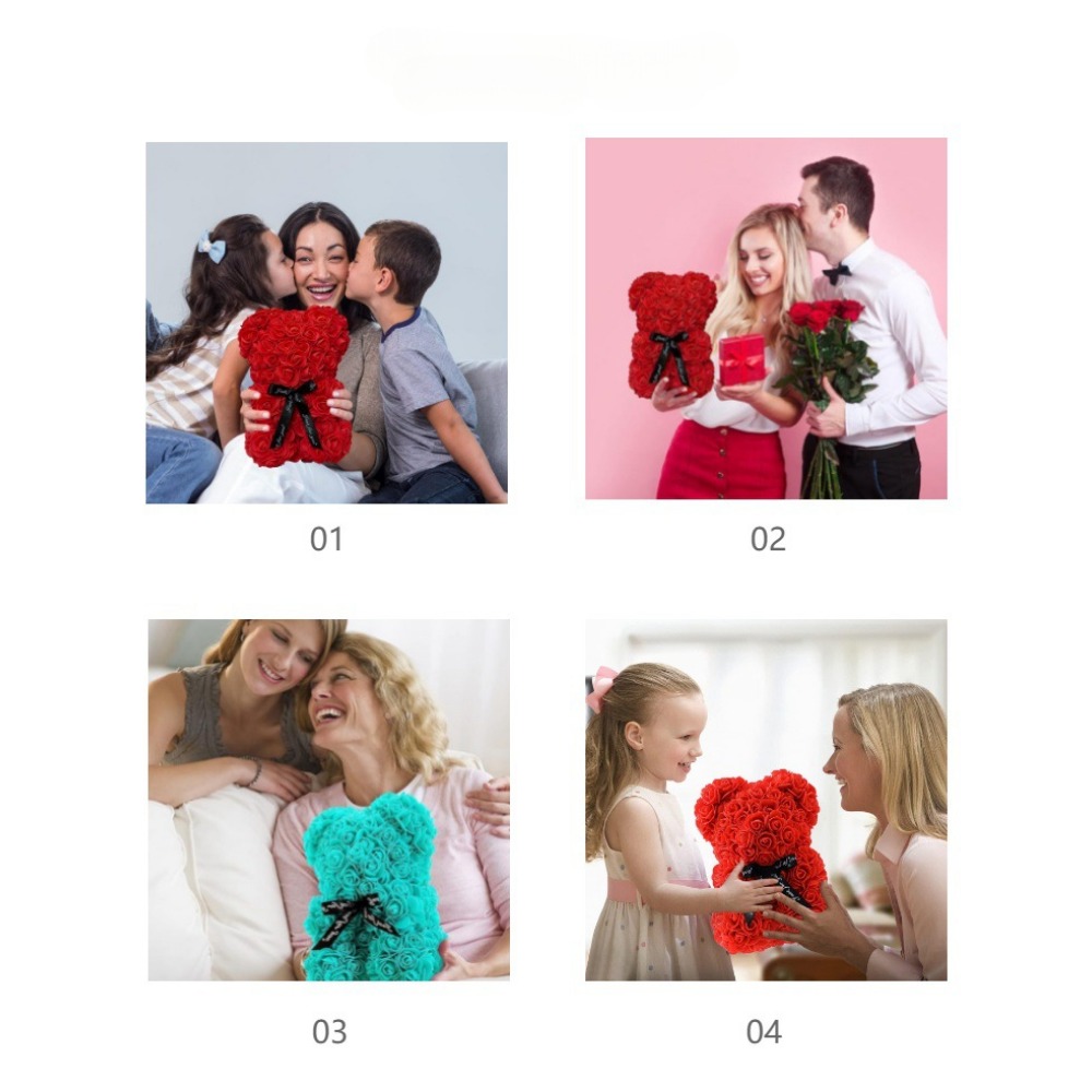 Oso de flor rosa de peluche Artificial de 25cm con caja, romántico del Día de San Valentín, suministros para de boda y aniversario para novia y mujer