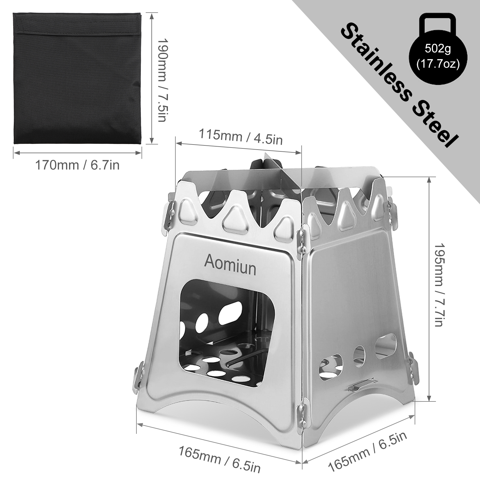 Aomiun-estufa compacta para acampar, estufa de mochilero de acero inoxidable, estufas de leña de titanio Potable para Picnic, barbacoa, Campamento y senderismo: Stainless Steel L