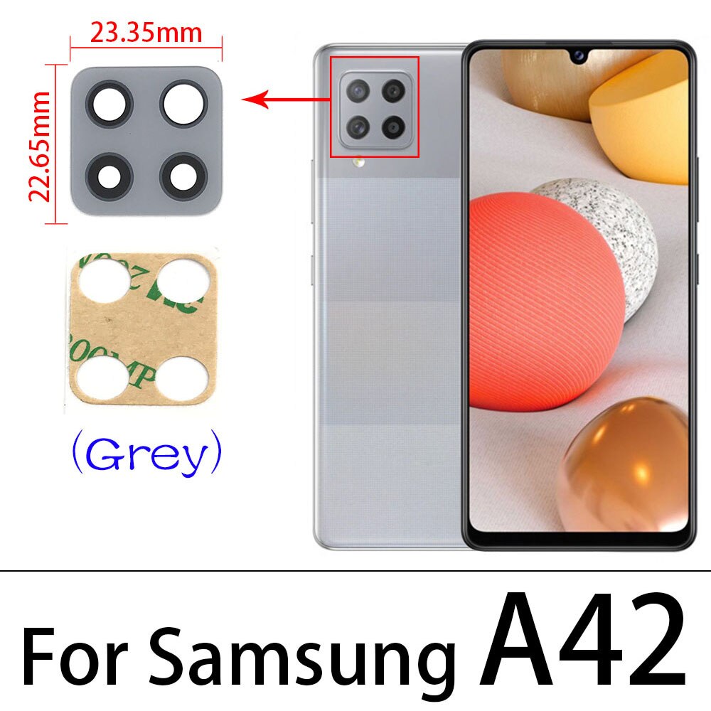 2PCS Rear Back Camera Glass Lens With Glue Adhesive Sticker For Samsung A12 A21 A31S A42 Replacement Parts: A42 Grey