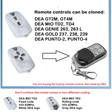 DEA GENIE 263, 263 L 4-Channel 433.92MHz fixed code Universal Remote Control duplicator