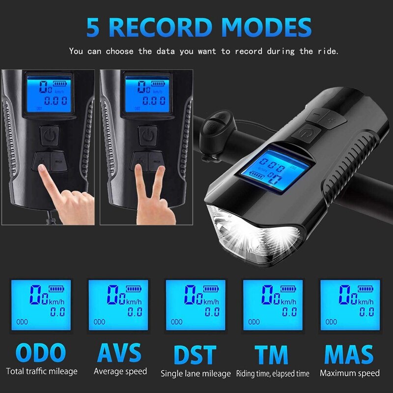 Bicycle Light USB Bicycle Computer Speedometer Rechargeable LED Bicycle Flashlight Lamp Set