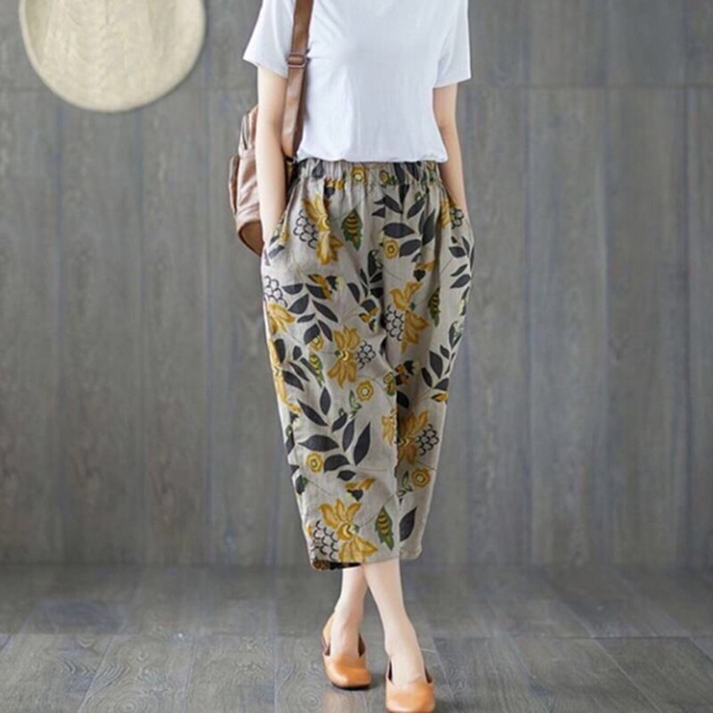 Vintage Elastische Taille Harembroek Omen Harembroek Herfst Print Broek Casual Losse Enkellange Broek Training Broek