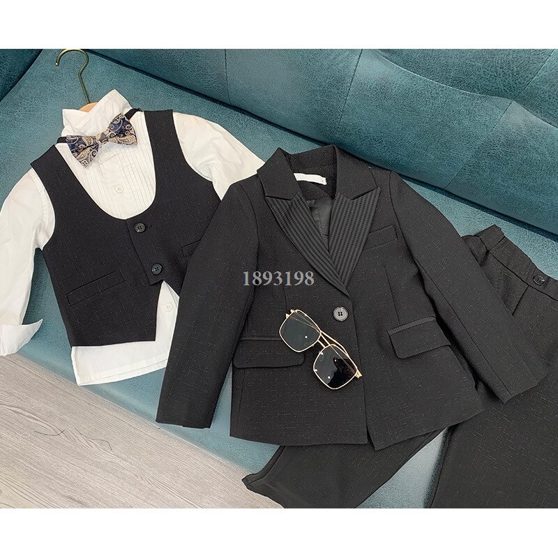 Conjunto de trajes formales para niños, chaleco de esmoquin, pantalones, 3 piezas, traje de actuación de Piano para de boda, primavera de
