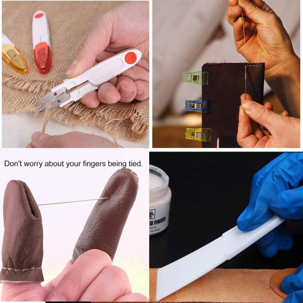 LMDZ Leather Working Kit, Leather Thread, Upholstery Sewing Needles, Liquid Glue, Instructions for Leathercraft and DIY Project
