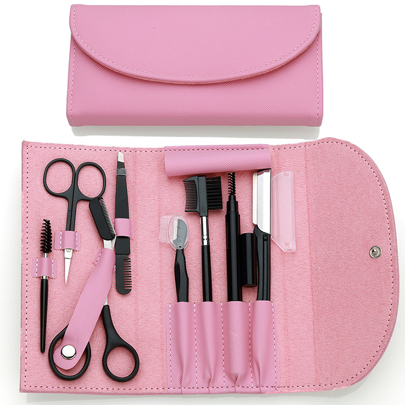 8Pcs Wenkbrauw Cutters Set Eye Brow Trimmer Schaar Gezicht Scheerapparaat Ontharing Scheermes Vrouw Wenkbrauw Shaper Makeup Tools: Roze