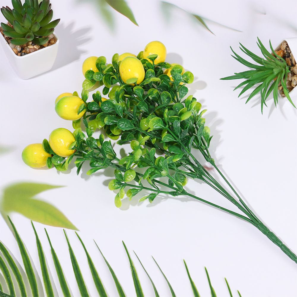 A Bunch Artificial Lemon Branch with Green Leaves Artificial Fruit Lemon Tree Bonsai Greenery Decoration for Home or Table