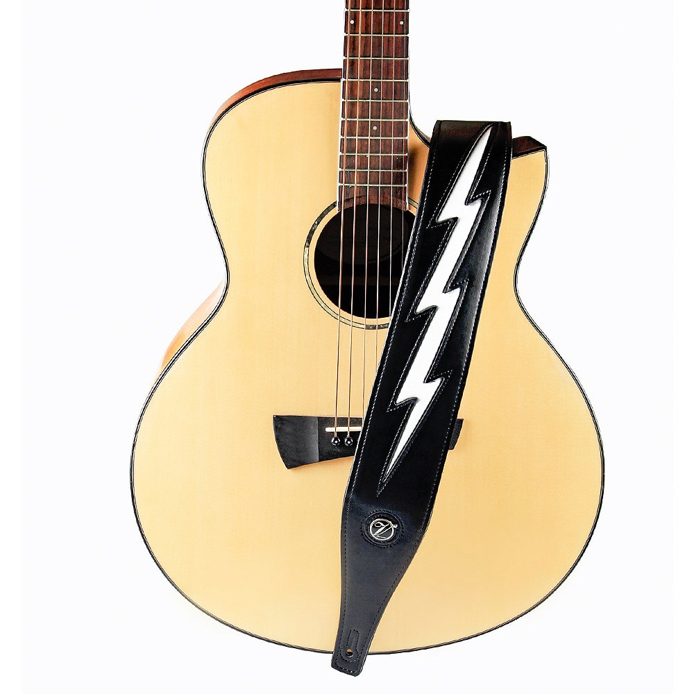 Batesmusic sort hvid læder guitar rem unikt lyn behagelig akustisk elektrisk bas rem guitar adgang