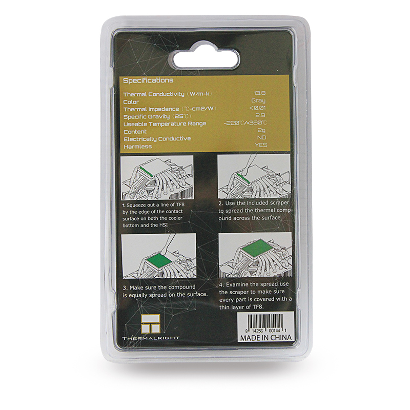 Thermalright – pâte thermique TF8 pour CPU 13.8 W/mK, conductivité 2g, utilisation grasse pour carte GPU CPU Notebook, pâte en Silicone