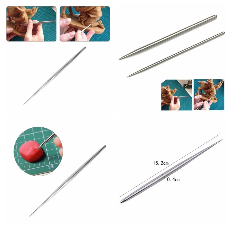 2 Size Pottery Modeling Stick Acupressure Texture Creasing Indentation Sharp Pottery Clay Tool Carving Clay Stainless Steel Tool