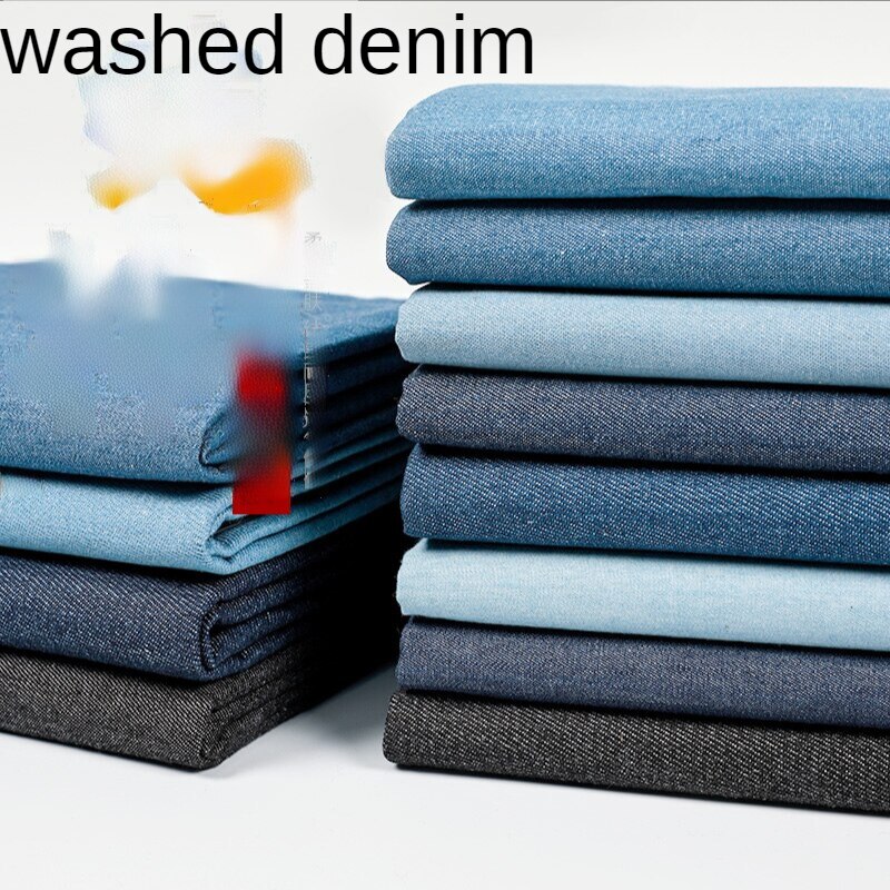 Washed Denim Fabric By The Meter for Sewing Jeans Shirts Clothes Thin Plain Blue Black Cloth Coats Thickened Winter Cotton Soft