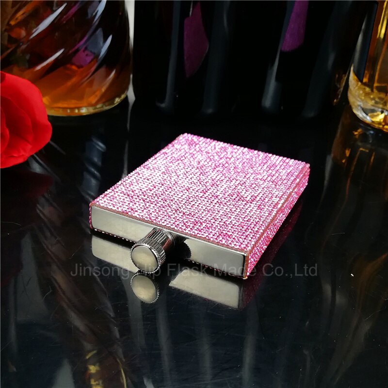 3 oz rvs met roze diamant heupfles, Speciale heupfles voor Dames