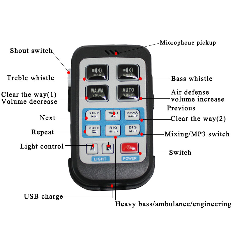 12V 200W 9 Tone Car Warning Alarm System Police Siren Horn Square Speaker with MIC System Wireless Remote Control accessories