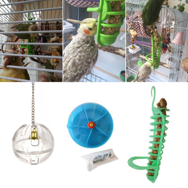 Illustration of Parrot Cages With Foraging Toy Sets