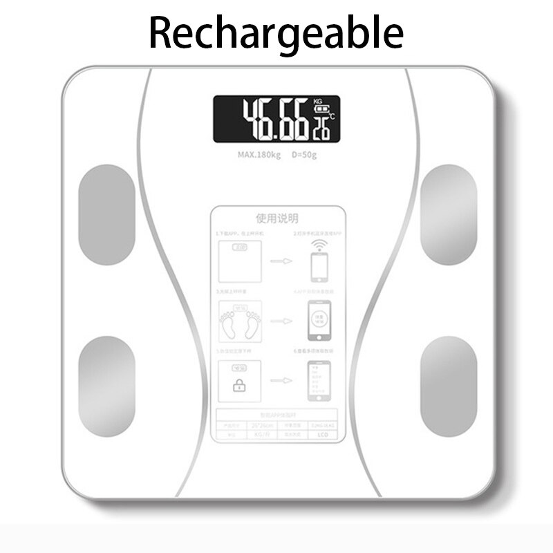 Weight Fat Scale Bathroom Smart Digital Scale LED Light Display Wireless Bluetooth Connection Control Weighing Intelligent Scale: white B