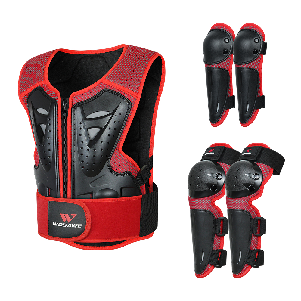 WOSAWE 4-12 years old Kids Full Body Sports Armor Suits Skate Bike Skating Scooter Rider children Protective Armor set: Red Armor suits