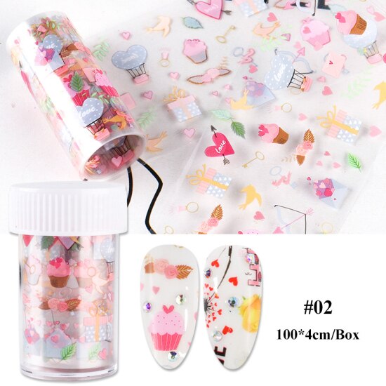 Nail Folie Decals Manicure Rose Bloem Hart Lijm Transfer Stickers Volledige Wraps Polish Sliders Tips Nail Art Decoratie TRB109: B109-02 Bottle