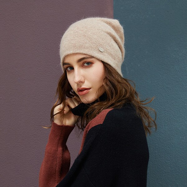 Kaninchen Haar Winter Hüte Für Frauen Mützen Wärme Ski Kappe Mädchen Hütte Weiblichen Kappe Skullie Künstliche Neue Hütte: Kakifarbig