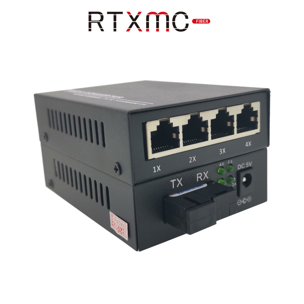 2PCS Fiber 1G4E 1.25G Fiber 4 port 10/100/1000M Gigabit Ethernet Switch 4Port 1.25G fiber 4 RJ45 fiber Media Converter