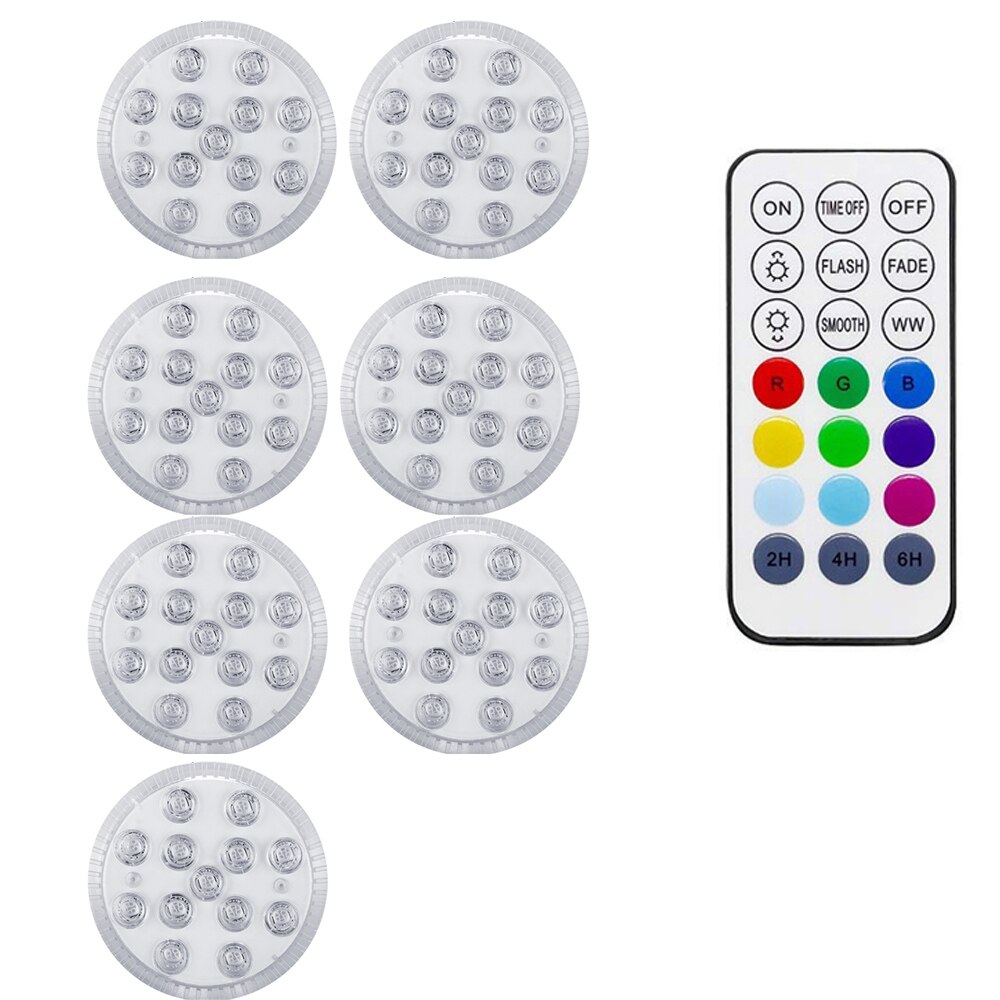 13 LED RVB Lumière Submersible Magnétique Ventouses RF Télécommande Sous-Marine Lampe De Nuit En Plein Air Piscine Vase Garden Party: 7 lamp 1 remote