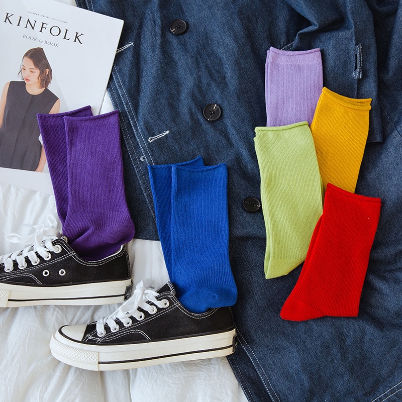Rüschen Skateboard socken frauen streetwear frau calcetines de la mujer skarpetki kobieta skarpety Socke weiß regenbogen baumwolle können