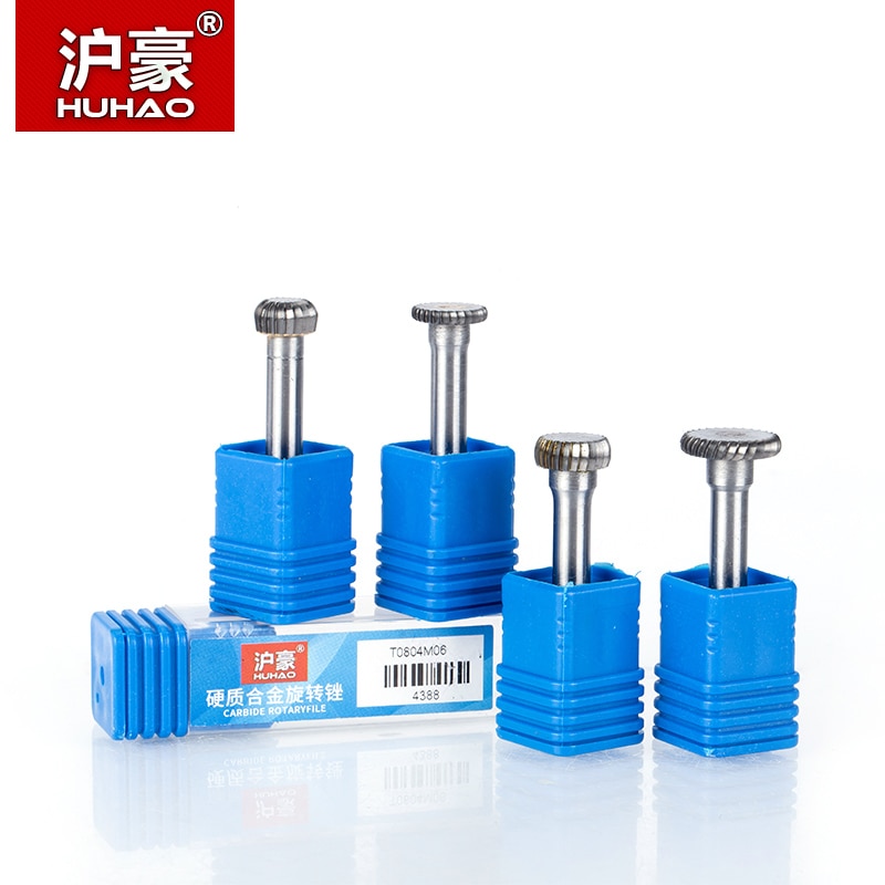 Huhao 1pc 6mm- schachten wolfraamstaalfrees metaal slijpen snijgereedschap roterende vijl cilindrische freesbit voor metaalpolijsten t-type