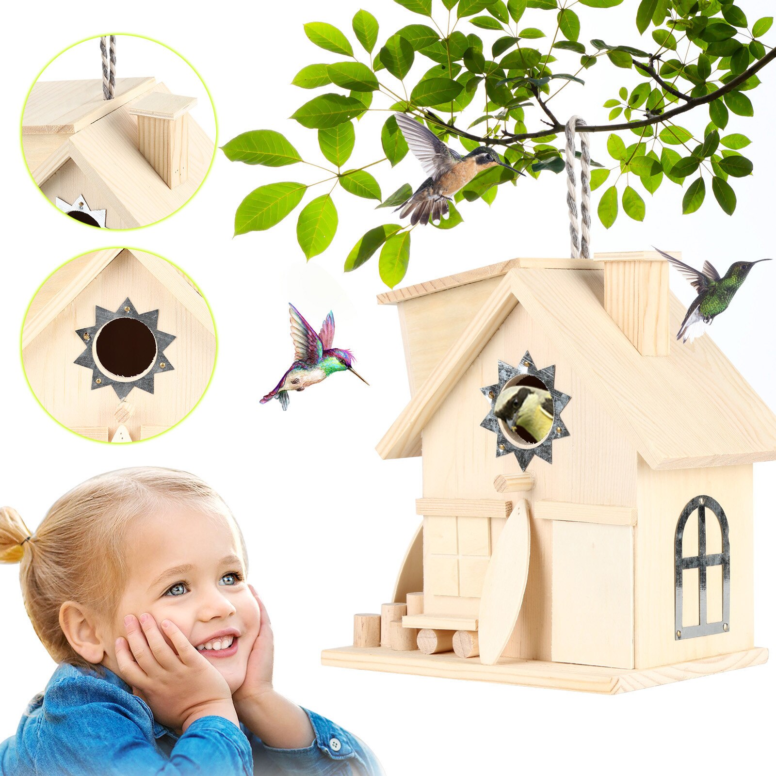 Wooden Bird House Nesting Box Hanging Bird Nests Home Garden Decoration Outdoor Nest Bird House Garden Decoration Pet House
