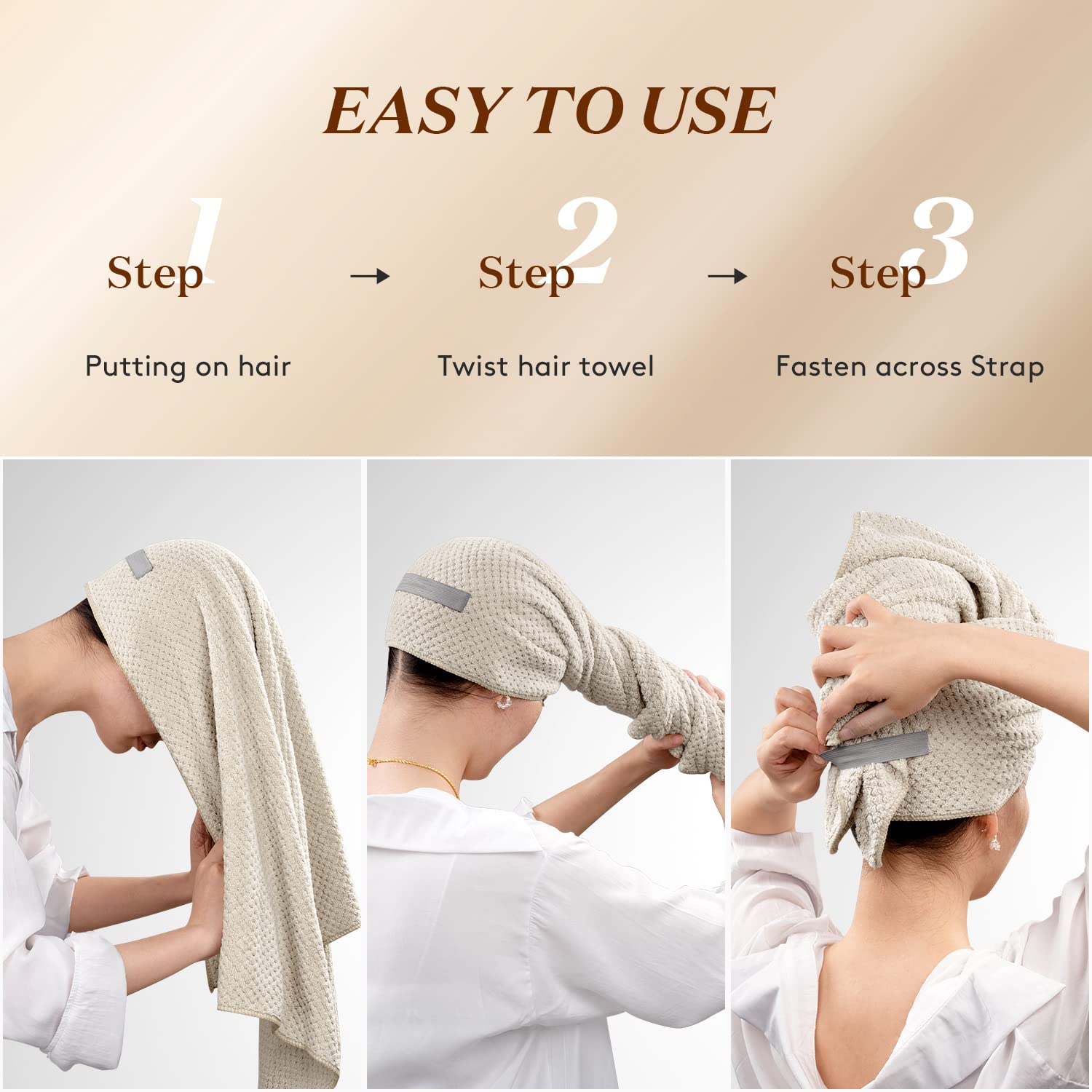 Microfiber Hair Towel Extra Large Wrap Quick Dry Hair Towel Wrap With Elastic Band , Ultra Absorbent Soft Hair Towel Wrap Turban