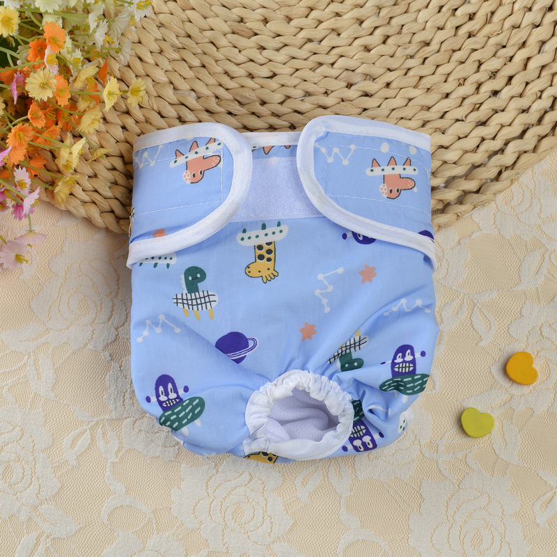 Dog Diaper Physiological Pants Cartoon Print Pet Diaper Pants Washable Bitch Dog Shorts Underwear Puppy Briefs: Blue / L