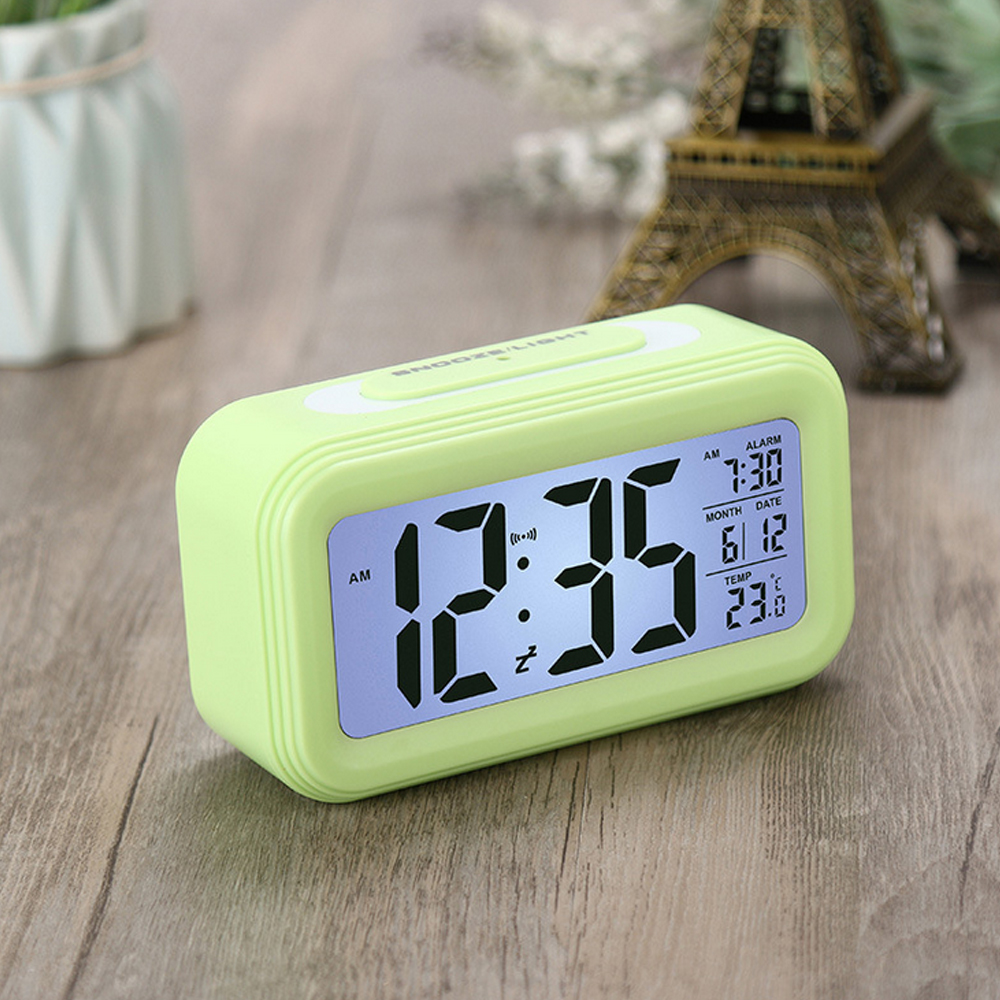 LED Digital Alarm Clock Electronic Smart Clocks Temperature & Calendar Snooze Function Alarm Clock Home Table Backlight Display: green