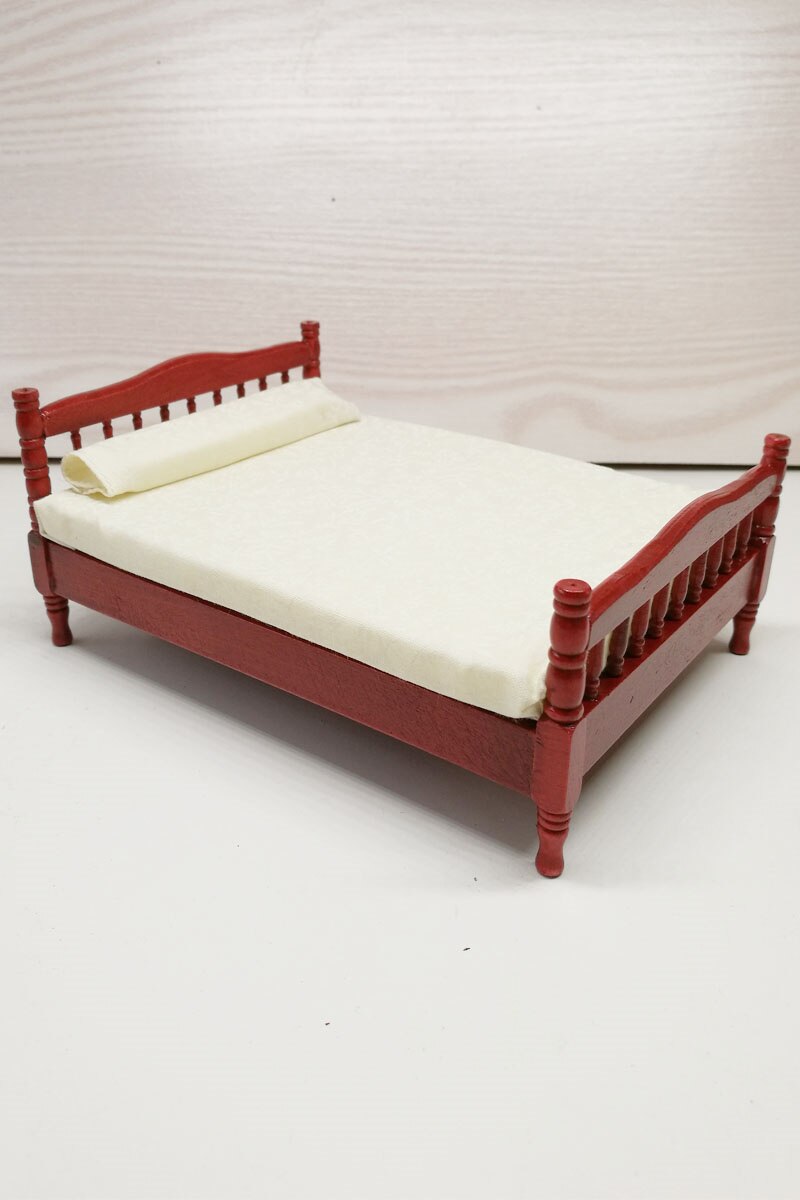 1/12 Houten Poppenhuis Bed Meubels Speelgoed Voor Poppen Ob11 Slaapkamer Accessoires Pretend Play Toysfor Meisjes: Rood