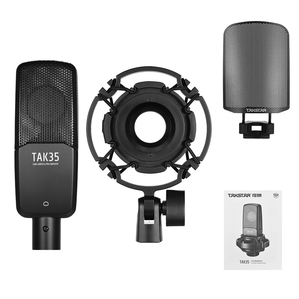 TAKSTAR TAK35 Recording Microphone Condenser Cardioid Mic with Metal Windscreen Shock Mount Network Karaoke Live