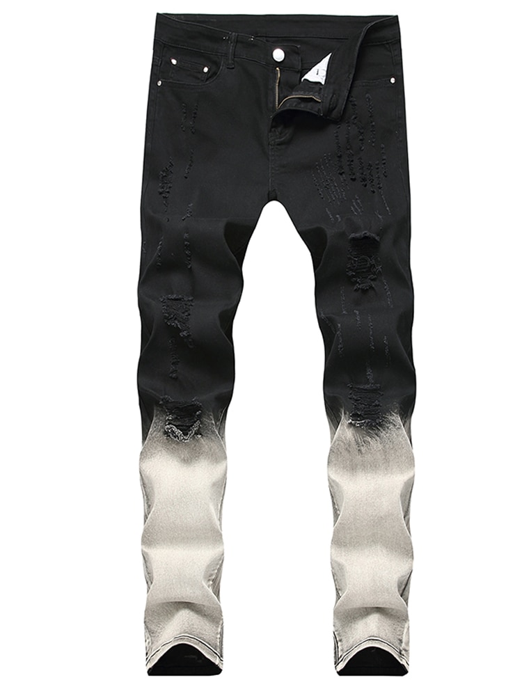 Heren jeans zwart en grijs kleur alle bijpassende herenbroeken lange stretch heren kniegat merk coole jeans voor mannen