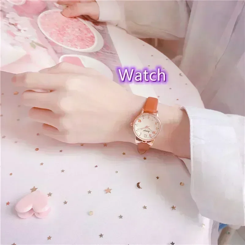2025 Kinder Liebe Digitale Zifferblatt Kinder Set Uhr Lederband Quarz Uhren Kind Mädchen Uhr kinder Uhr + armband: Brown