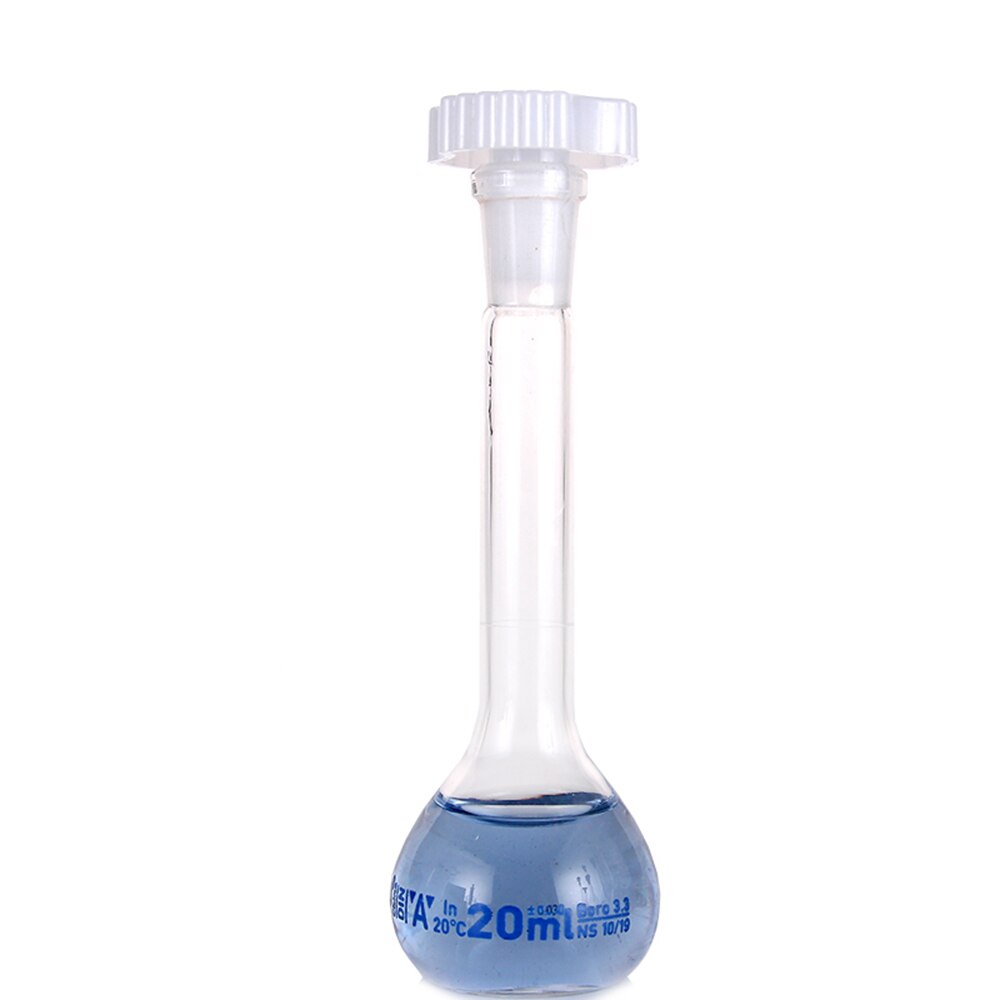 20ml Transparent Lab Borosilicate Glass Volumetric Flask with plastic Stopper Office Lab Chemistry Clear Glassware Supply