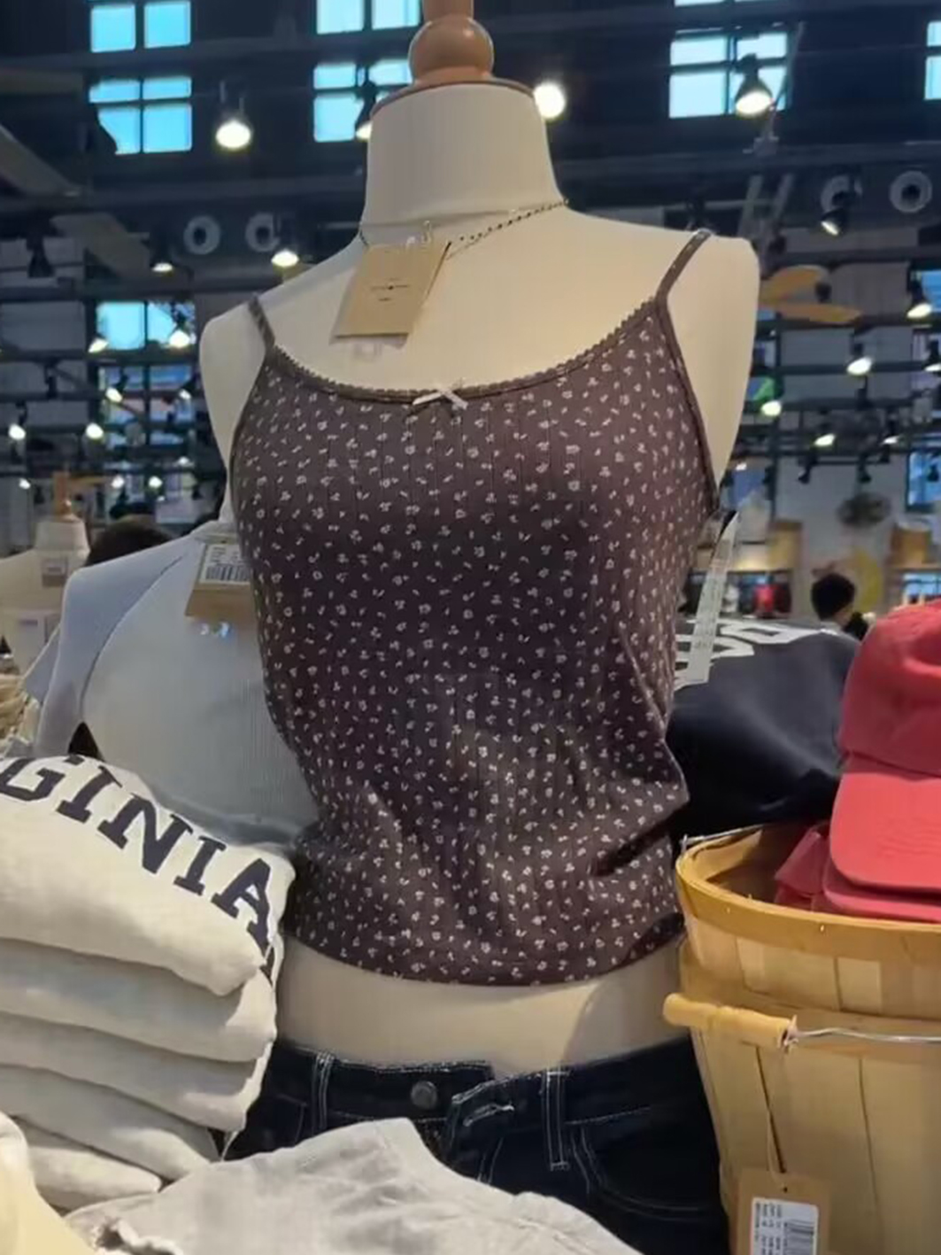 Jahrgang braune Blumen schleife Ernte oben Frauen Sommer Baumwolle ärmellose Aushöhlung Westen Kleidung amerikanische süße schlanke Tanktops y2k