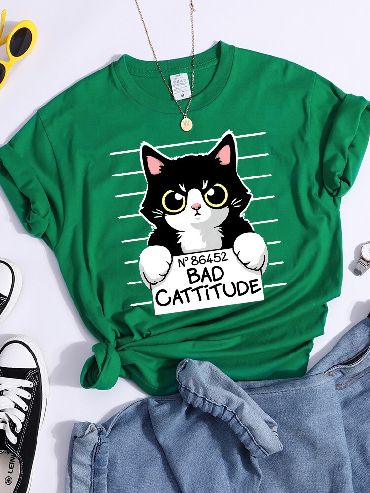 No86452 Slechte Cattitude Grappige Kat Womens T-shirt Casual Sport T Shirts Ademende Zomer Tee Shirt Street Creativiteit T-shirt Vrouwen: XXXL / Blauw