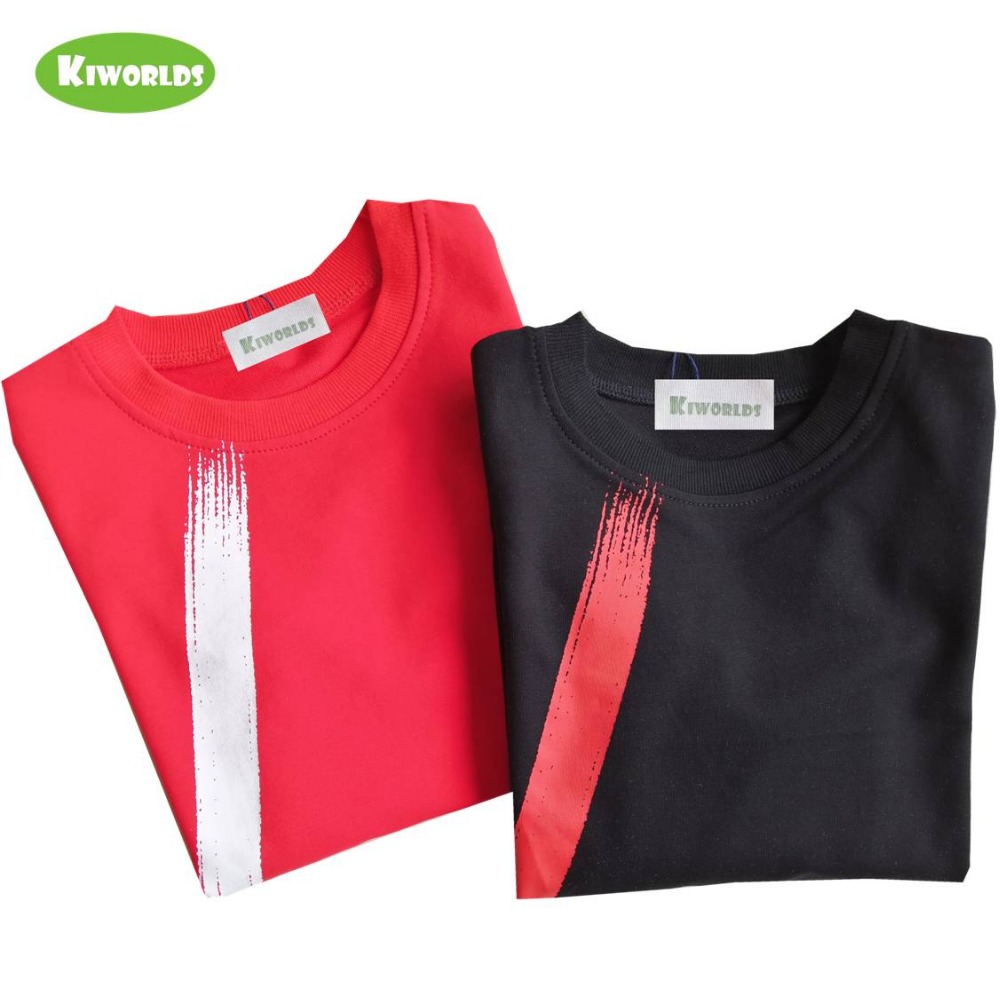 Klassische stil frühling herbst baumwolle langarm jungen und mädchen T-shirt, mit schwarz und rot junge bequeme kleidung