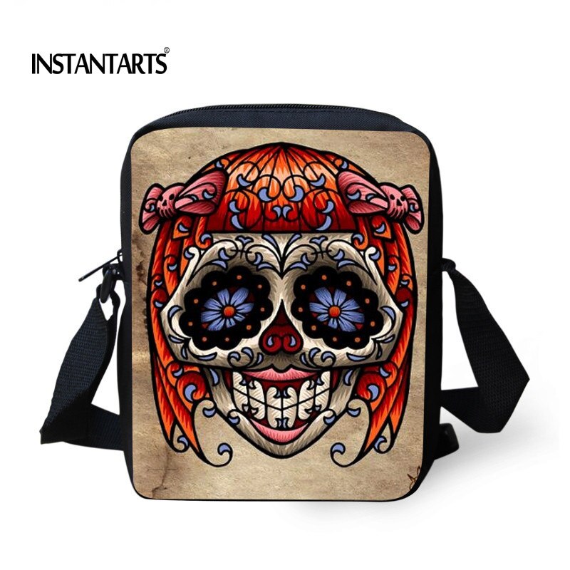 INSTANTARTS 3D Vintage Schedel Print Mannen Kleine Cross Body Bags Brand Tas Hoge Qualilty Halloween Handtassen: C646E